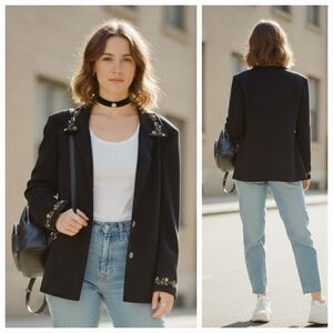 Susan Bristol 8 Vintage 90s Contemporary Preppy Dainty Floral Embroidered Blazer